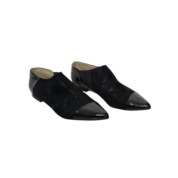 Geox Shoes - GEOX Respira D RHOSYN Black Shimmer Suede Patent Cap Toe Pointed Flats 37